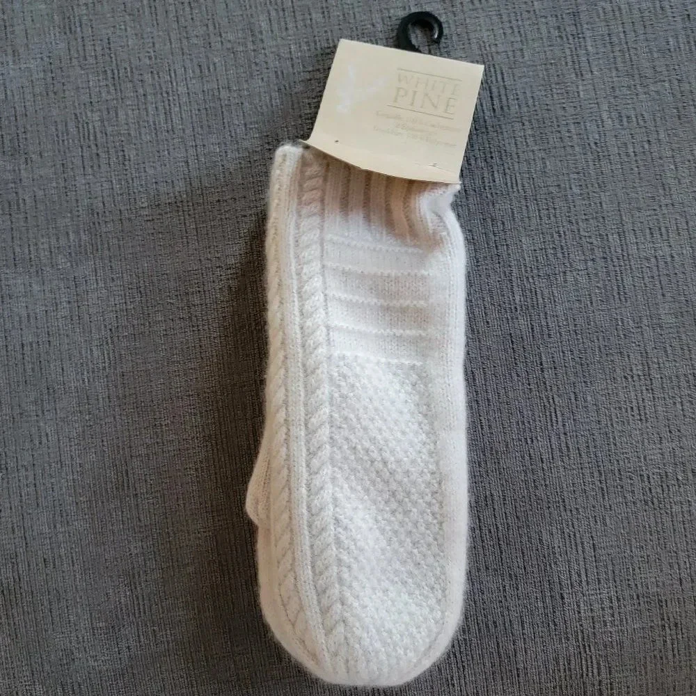 White Pine 100% Cashmere Mittens Ivory Fleece Lined Knit Gloves For Wome…